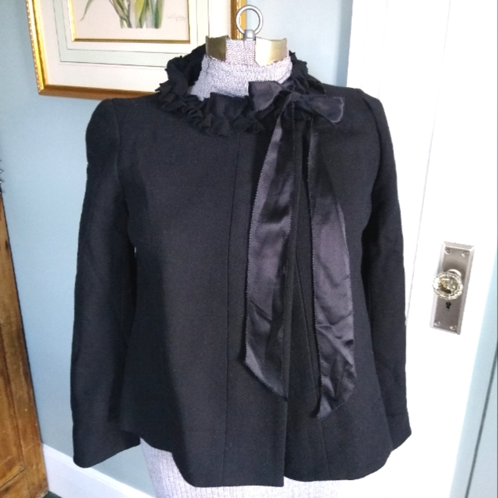 J. CREW Black Swing Coat with Neck Bow Tie
